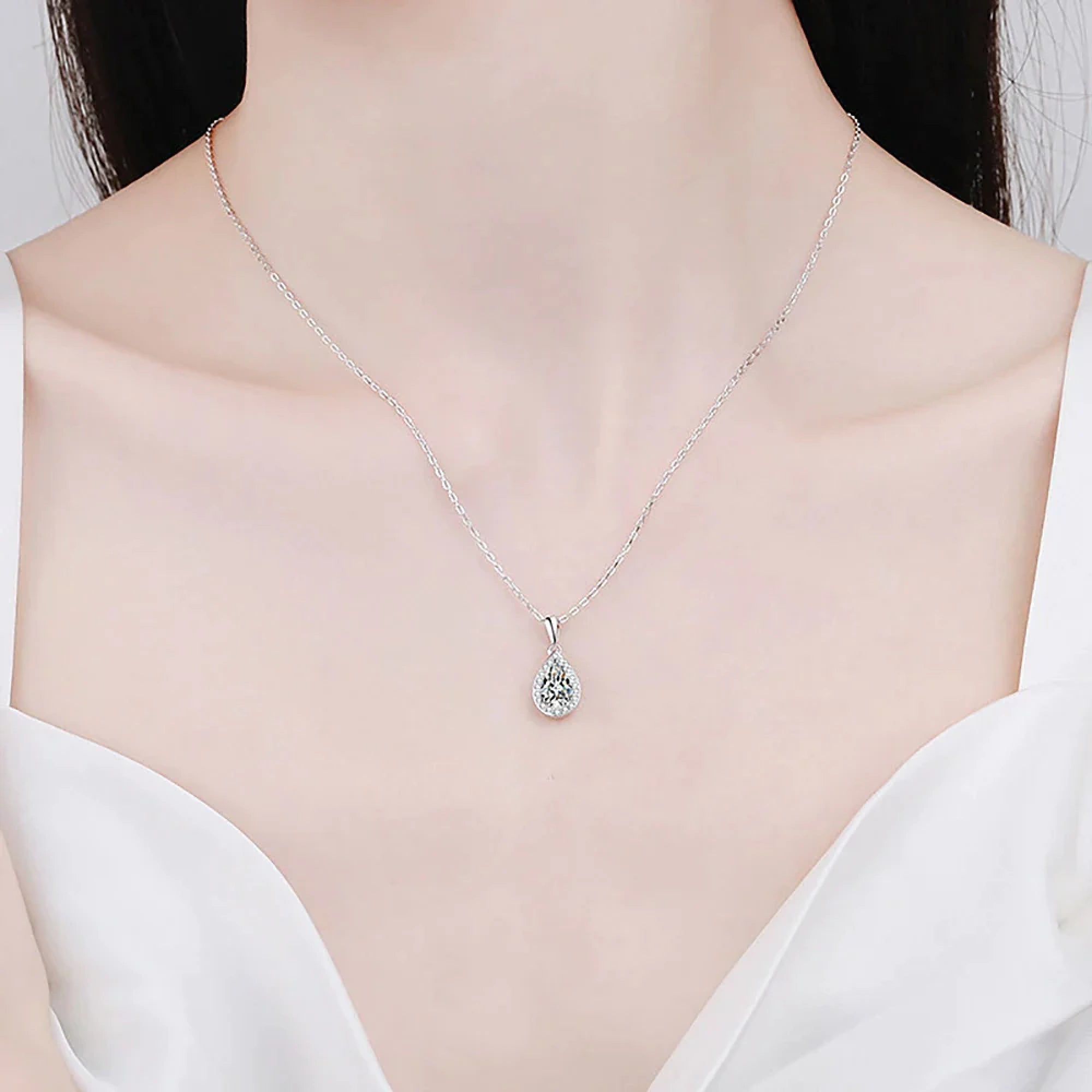 Pear Cut Halo Moissanite Diamond Pendant
