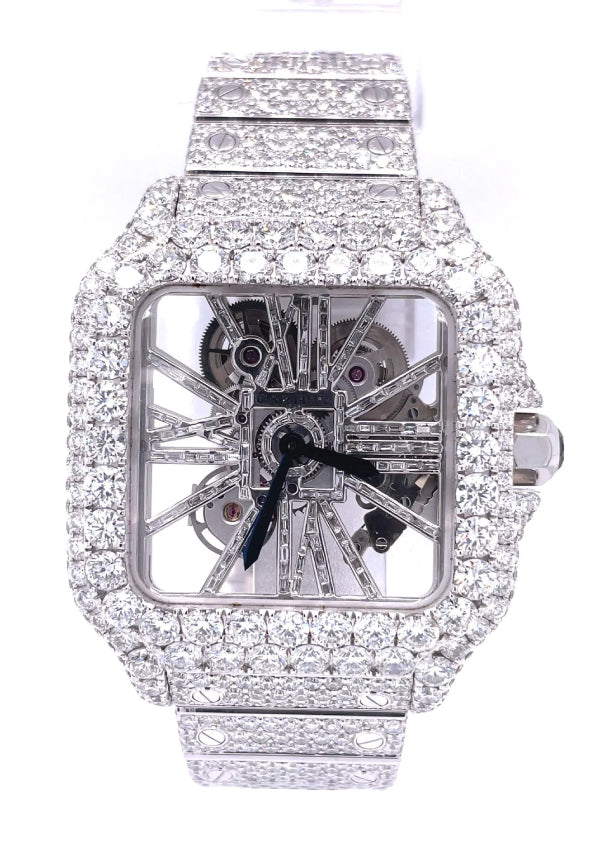 Cartier Skeleton Iced Out Moissanite Diamond Luxury Watch