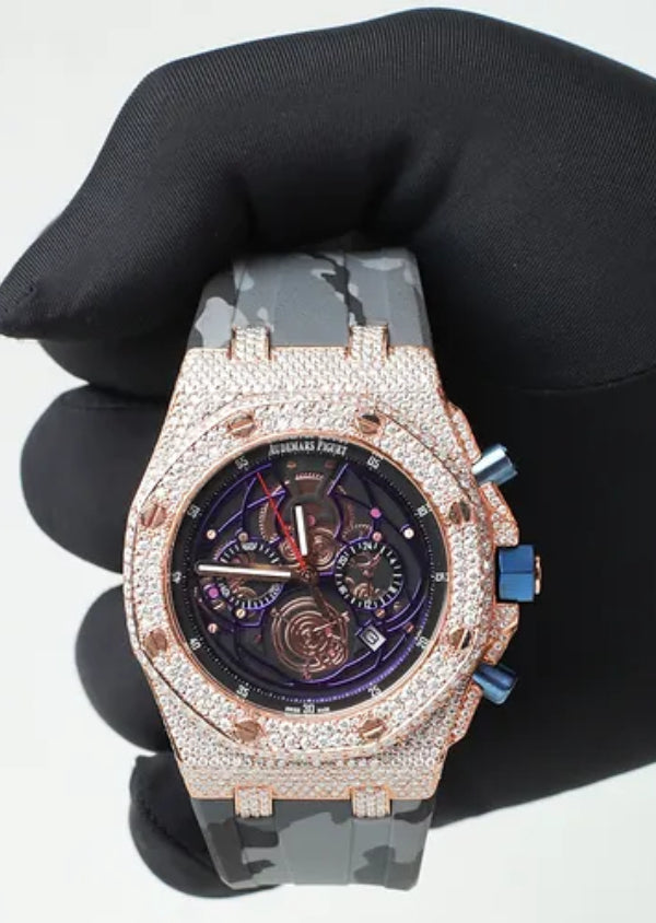 Rubber Strap Moissanite Diamond Luxury Watch for Him