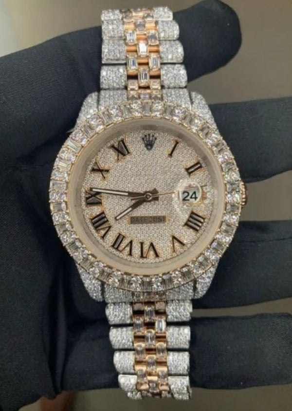 Iced Out Hip Hop Jewelry Automatic Movement Moissanite Rolex Watch for Men's