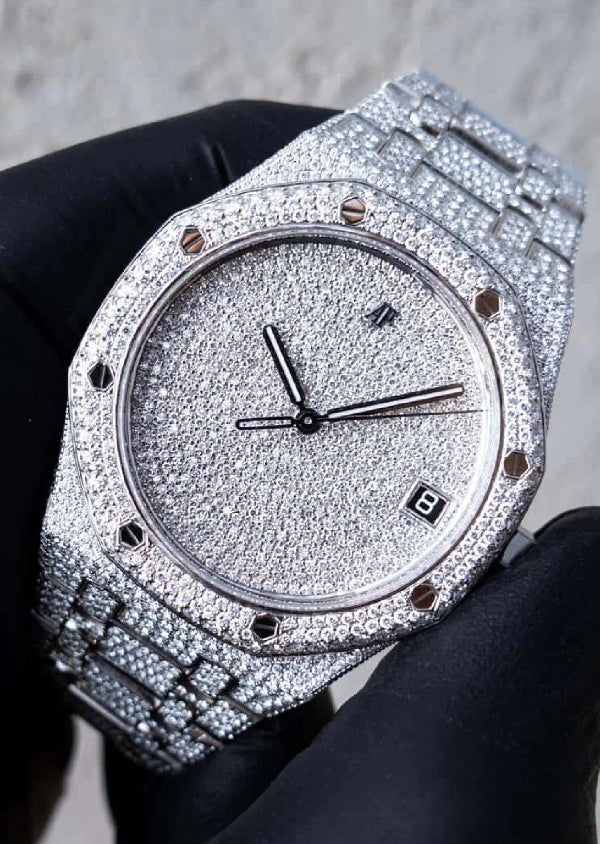 Iced Out Pave Diamond Set Moissanite Stainless Steel Watch