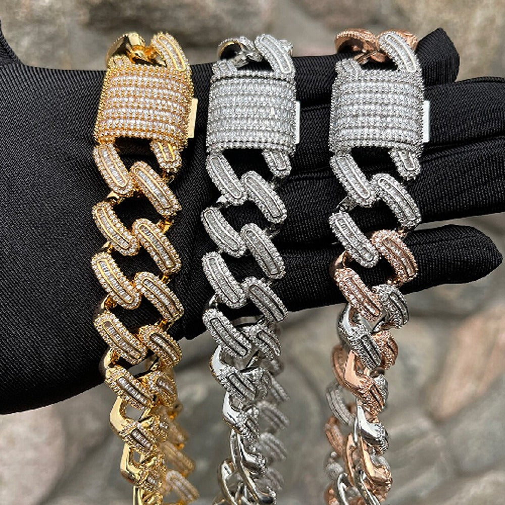 D Color Baguette Cut Moissanite Cuban Link Hip Hop Chain