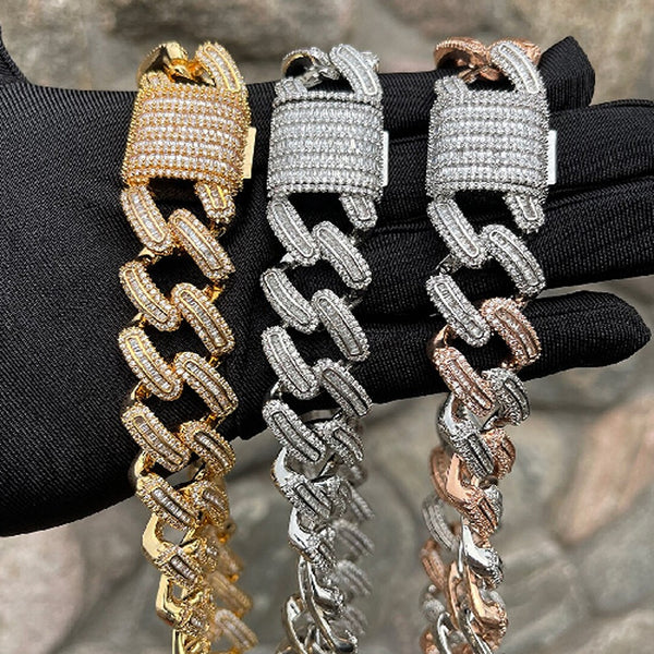 D Color Baguette Cut Moissanite Cuban Link Hip Hop Chain