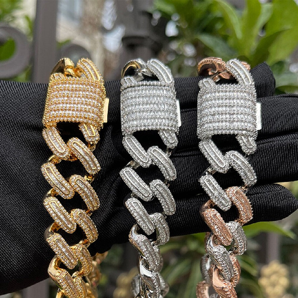 D Color Baguette Cut Moissanite Cuban Link Hip Hop Chain