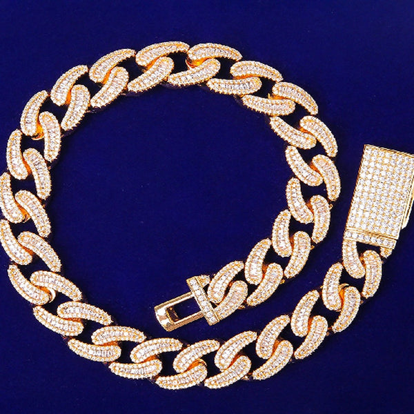 Iced Out Moissanite Baguette Cut Hip Hop Cuban Chain