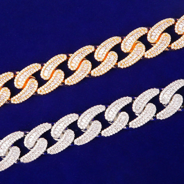 Iced Out Moissanite Baguette Cut Hip Hop Cuban Chain