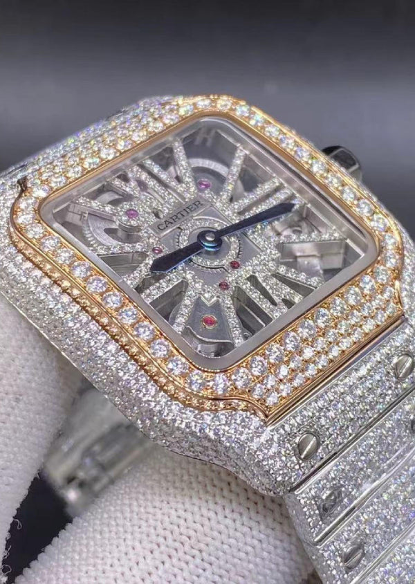 Dual Tone Iced Out Moissanite Diamond Customized Men's Watch