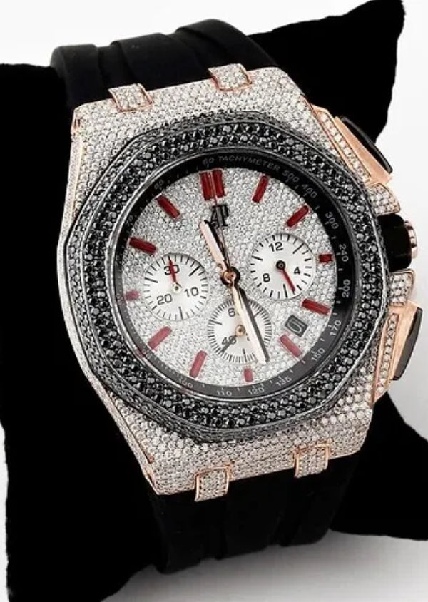 Iced Out Moissanite Diamond Customized Rubber Strap Watch