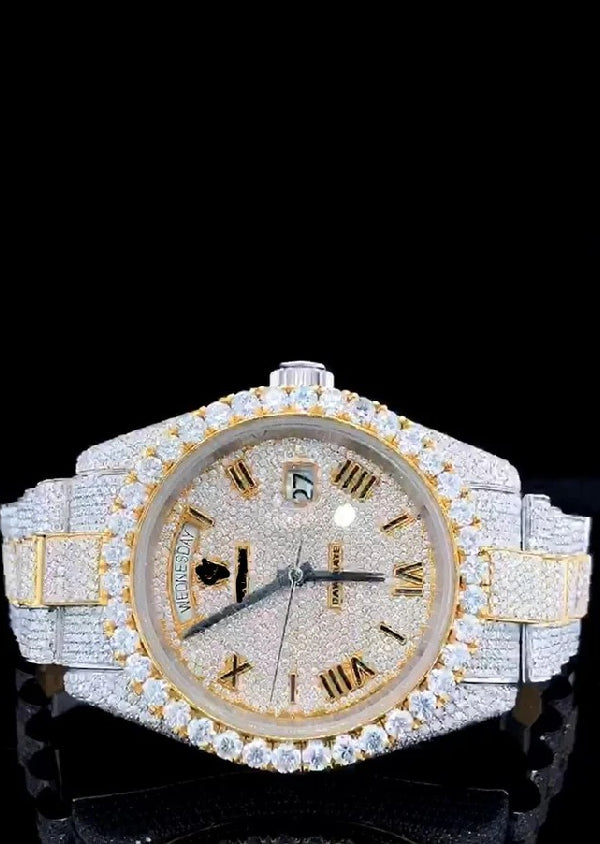Dual Tone Iced Out Elegant Luxury Watch Gift for Him