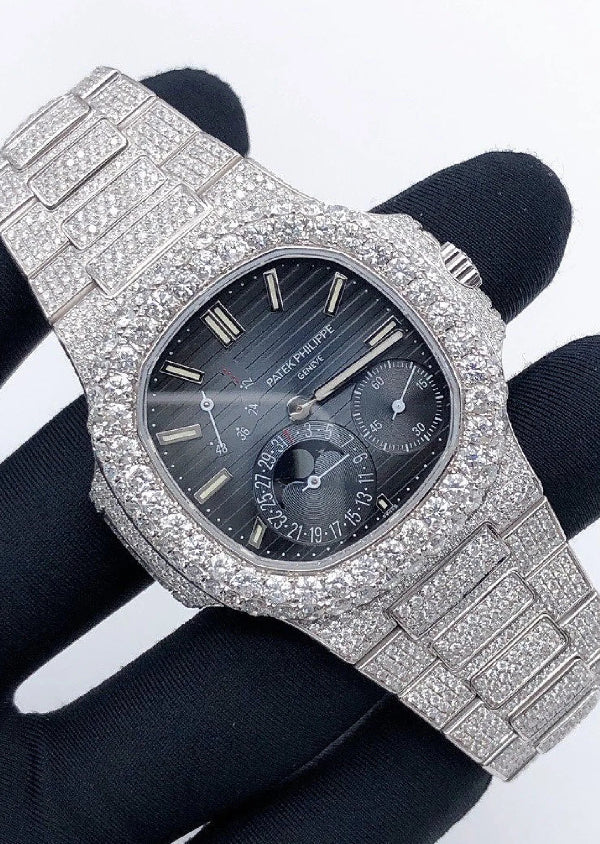 Black Dial Iced Out Hip Hop Luxury Moissanite Diamond Watch for Men's