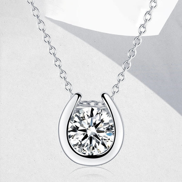 Half Bezel Set Round Cut Moissanite Solitaire Pendant