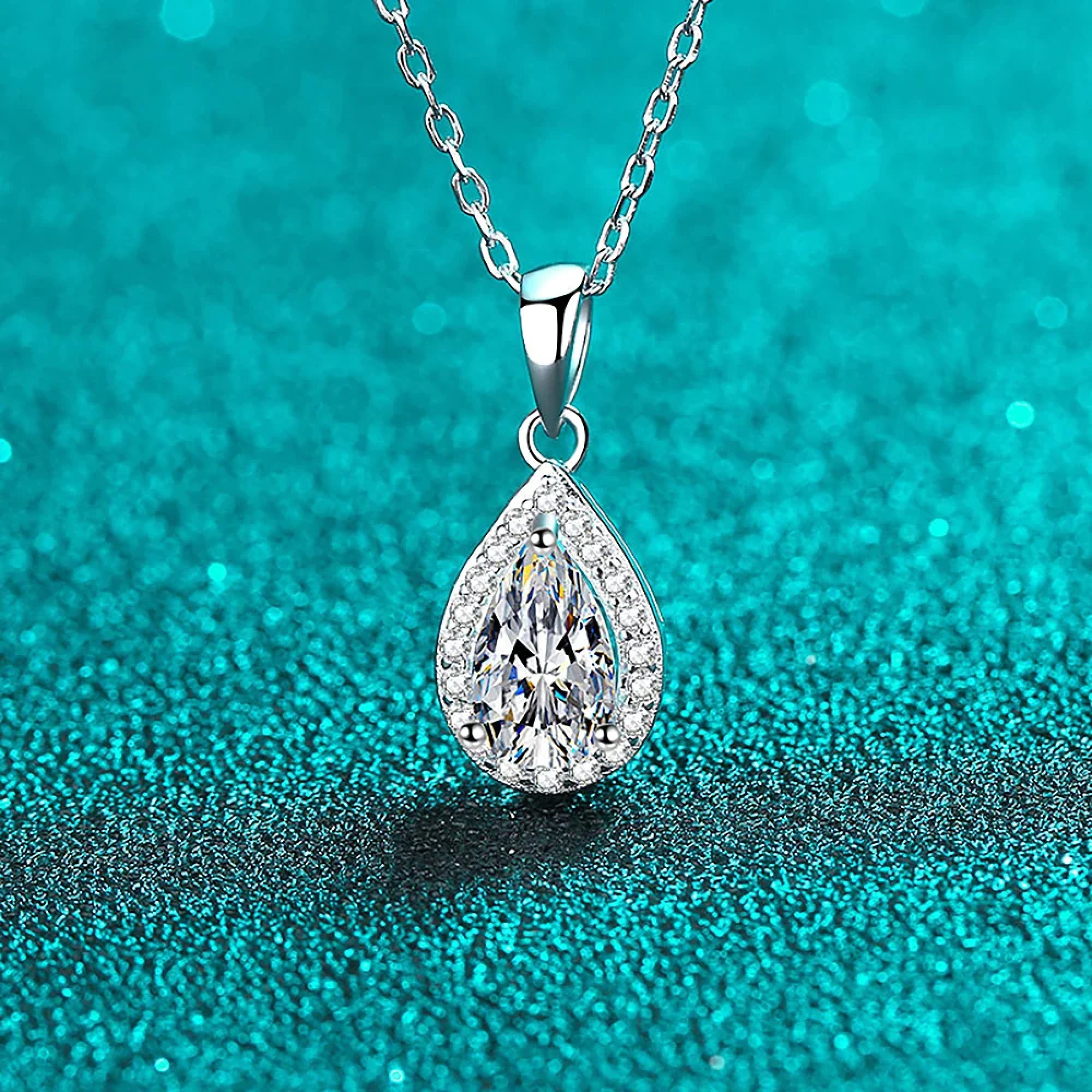 Pear Cut Halo Moissanite Diamond Pendant