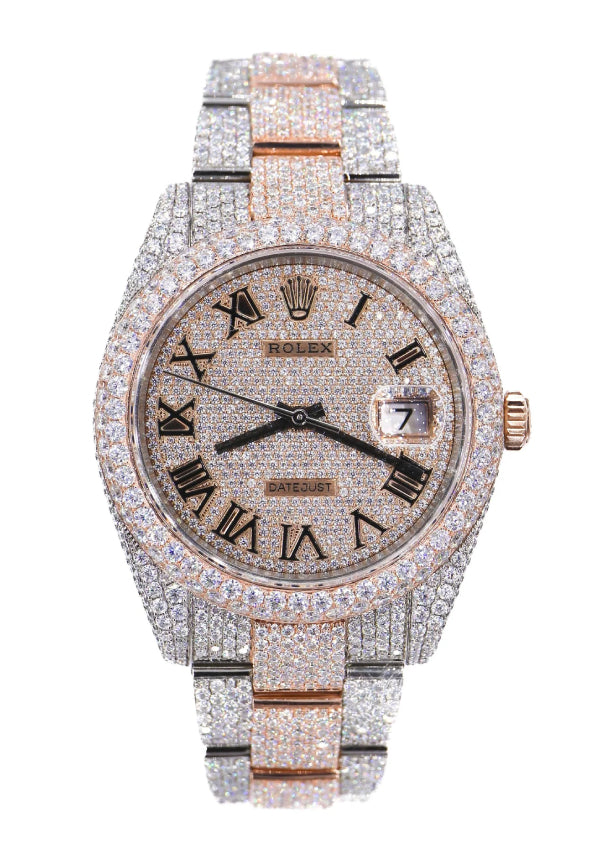 Dual Tone Roman Numerals Moissanite Rolex Luxury Watches