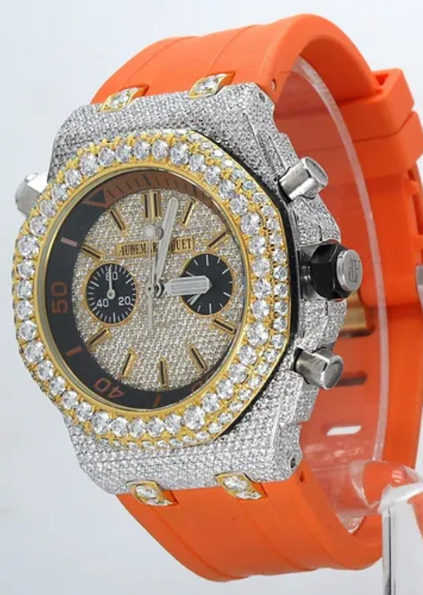 Rubber Strap Moissanite Diamond Watch Iced Out Hip Hop Jewelry