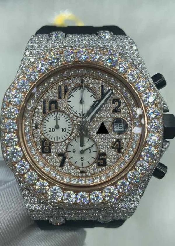 Iced Out Watch with Rubber Strap Hip Hop Luxury Watch