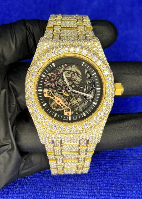 Moissanite Classic Skeleton Iced Out Watch for Him