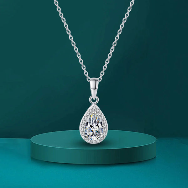 Pear Cut Halo Moissanite Diamond Pendant