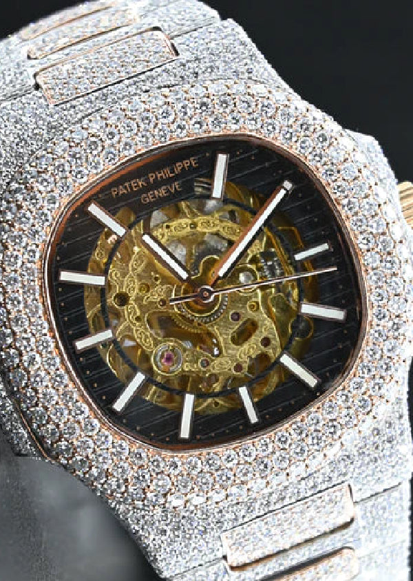 Fully Iced Out Skeleton Patek Hip Hop Luxury Diamond Watches For Gifts