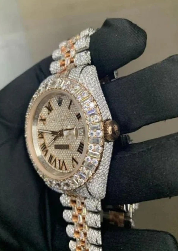 Iced Out Hip Hop Jewelry Automatic Movement Moissanite Rolex Watch for Men's