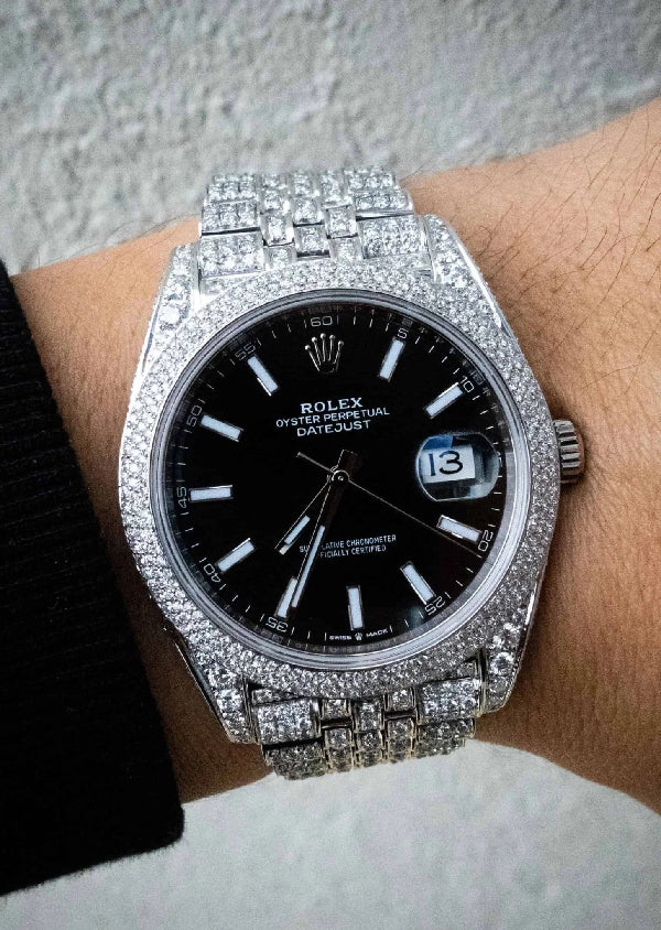 Datejust Rolex Black Dial Moissanite Diamond Watches for Men's