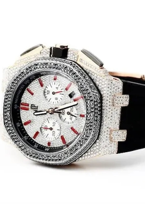 Iced Out Moissanite Diamond Customized Rubber Strap Watch