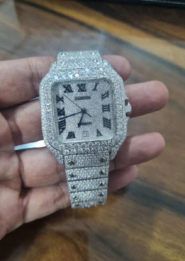 Cartier Watch for Him Iced Out Moissanite Diamond Luxury Watch