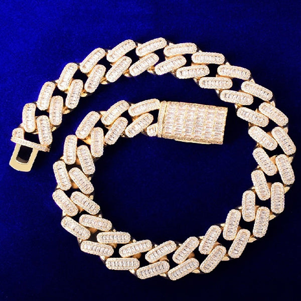 Iced Out Baguette Cut Moissanite Cuban Link Hip Hop Chain