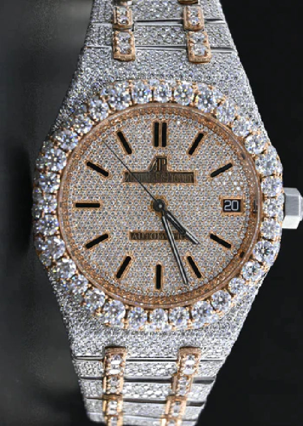 Dual Tone Iced Out Moissanite Hip Hop Luxury Watch for Men's