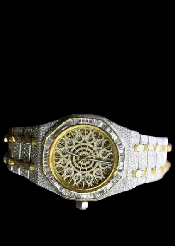 Dual Tone Iced Out Skeleton AP Luxury Men's Watch Anniversary Gift