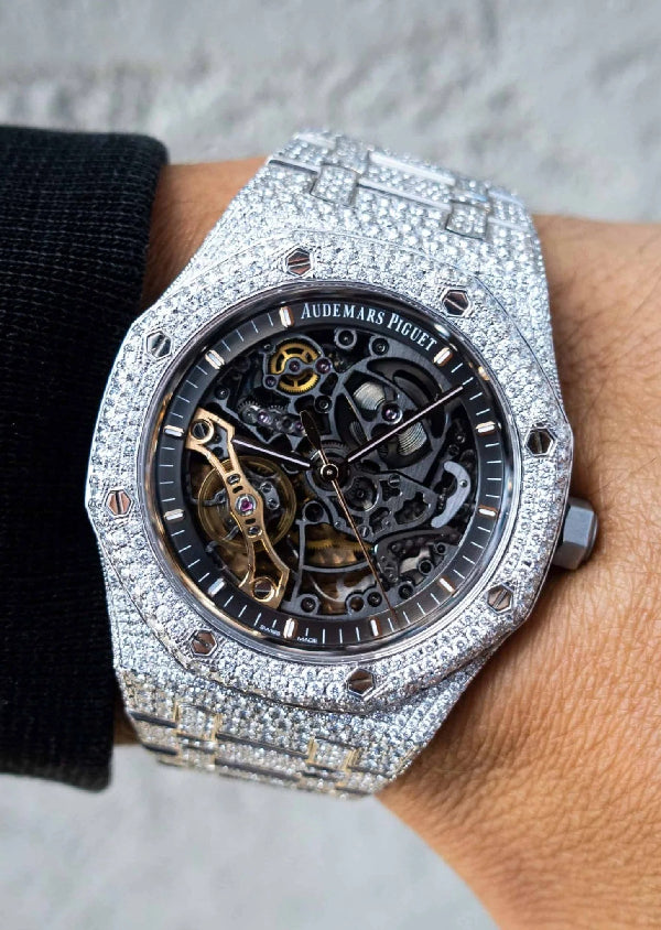 Skeleton Dial Stainless Steel Moissanite Diamond Watch for Him