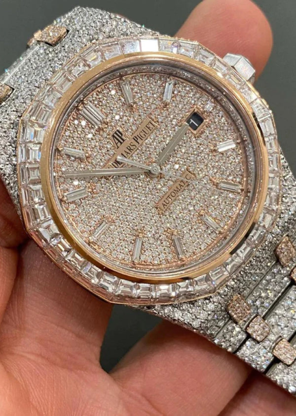 Dual Tone Iced Out Moissanite Diamond Hip Hop Luxury Diamond Watch