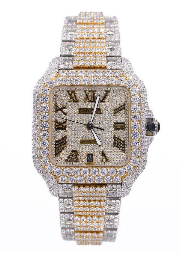 Dual Tone Iced Out Cartier Hip Hop Luxury Moissanite Diamond Watch