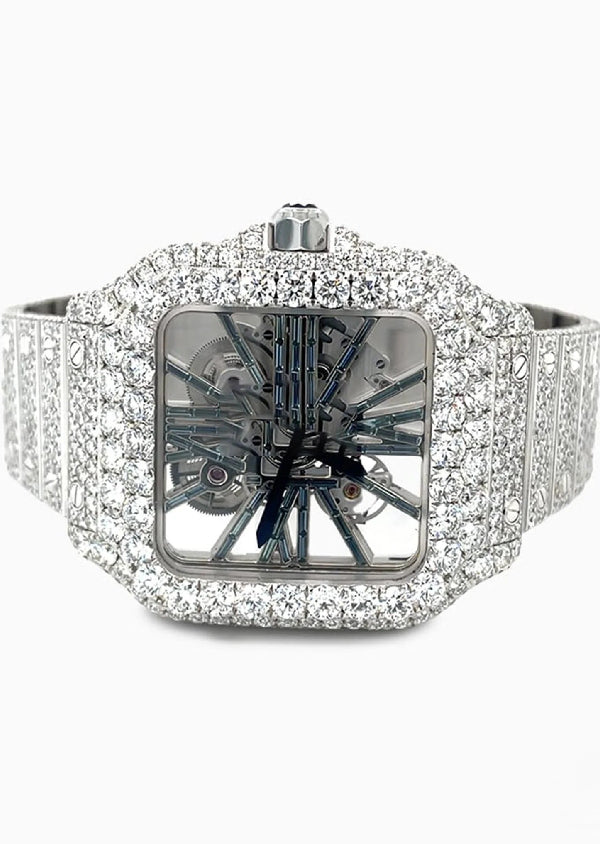 Iced Out Cartier Skeleton Moissanite Diamond Watch Gift for Son