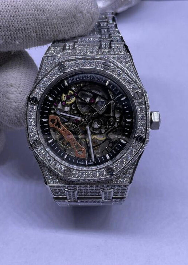 Skeleton Dial Iced Out Moissanite Diamond Watches