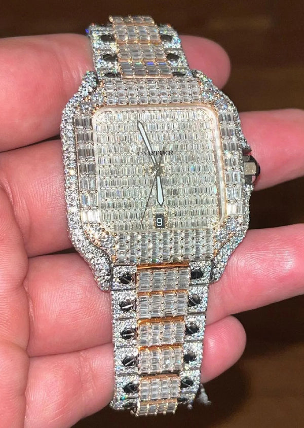 Baguette Cut Moissanite Diamond Iced Out Hip Hop Cartier Luxury Watch