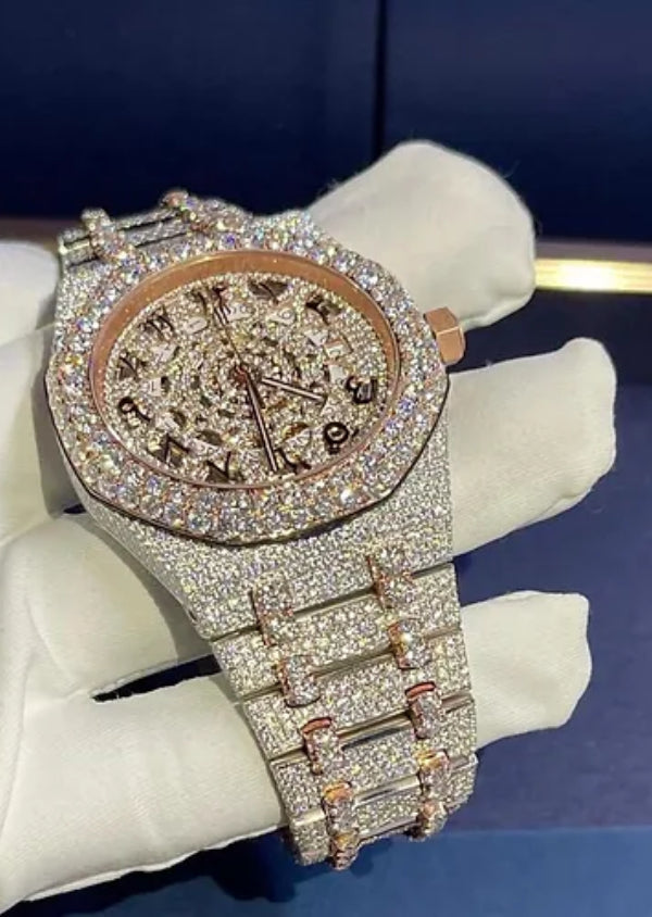 Skeleton Dial Iced Out Moissanite Diamond Luxury Watch