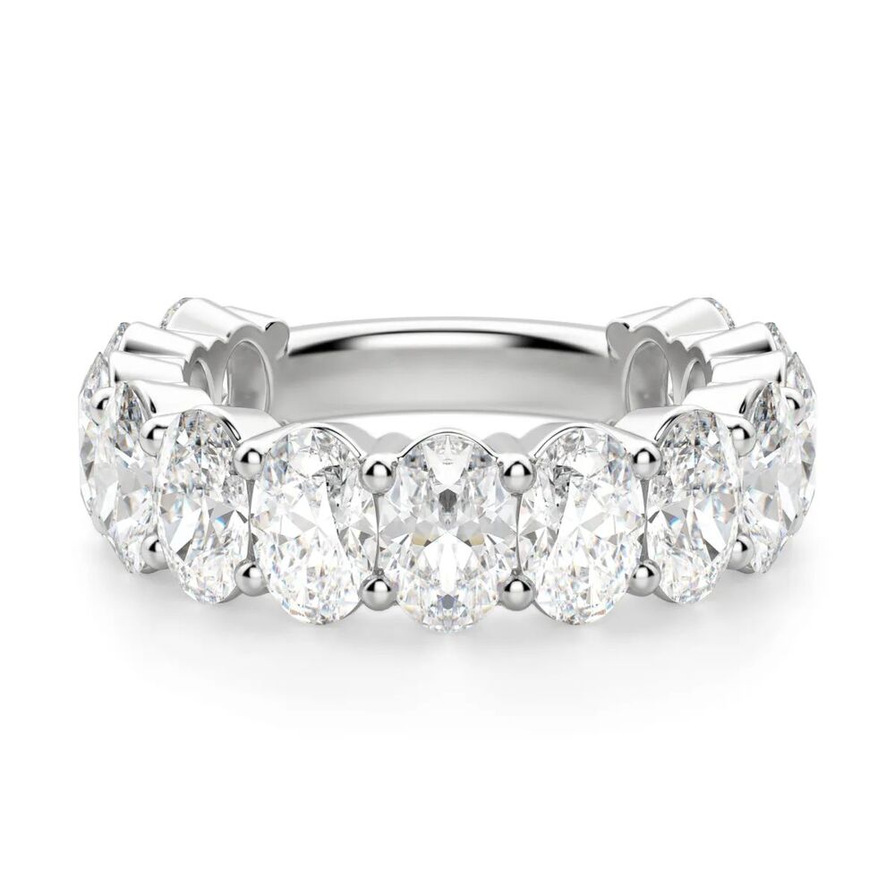 Oval Cut Moissanite Semi Eternity Wedding Band For Women