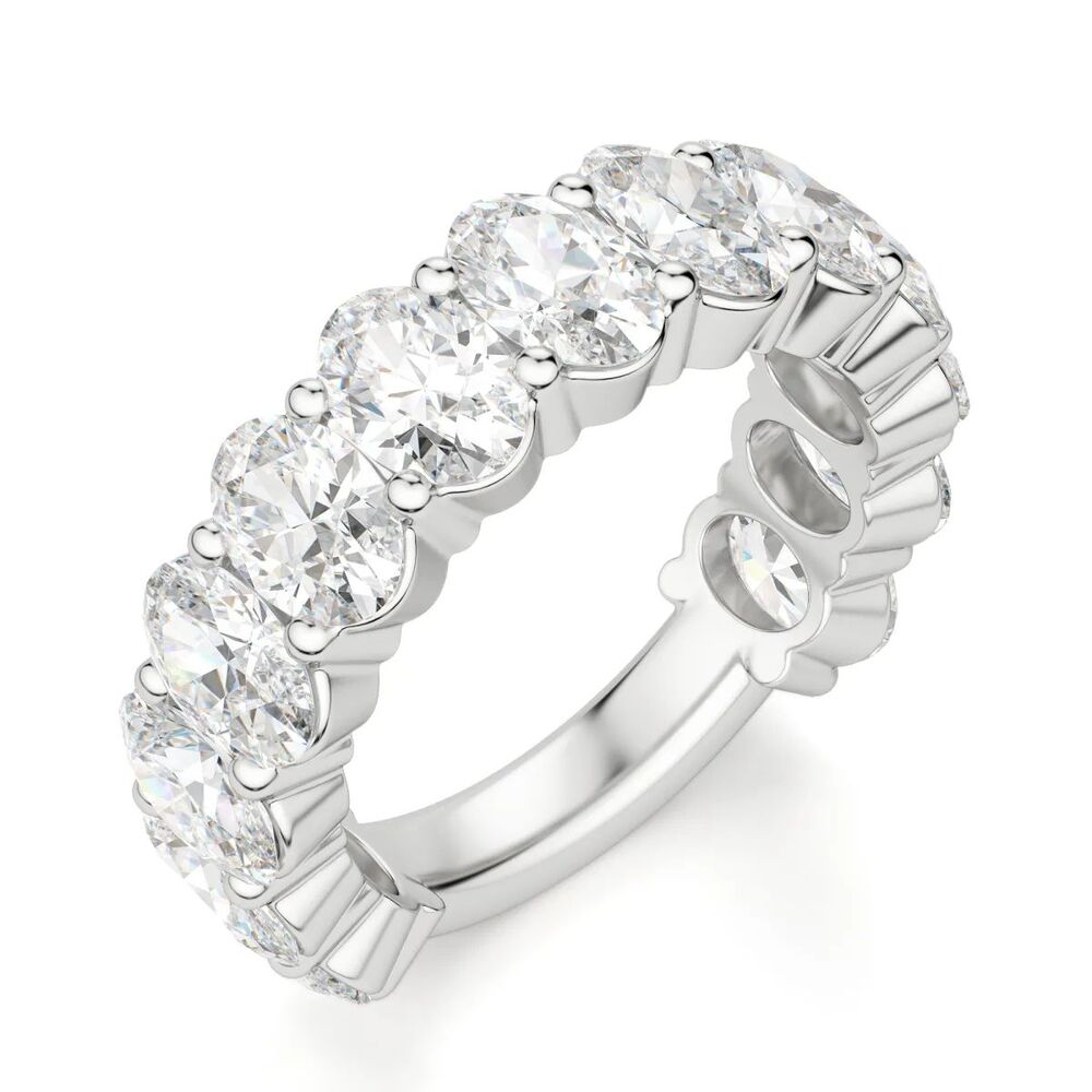 Oval Cut Moissanite Semi Eternity Wedding Band For Women