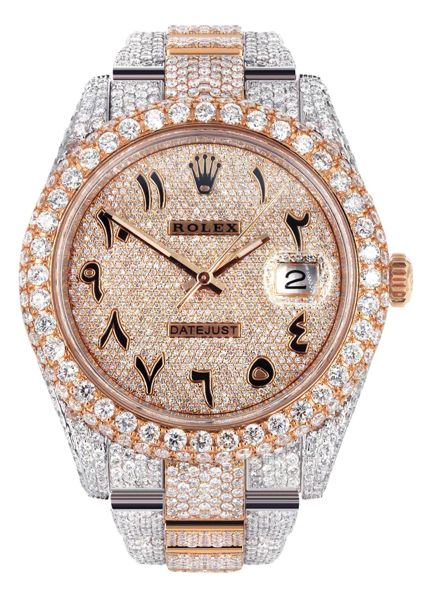 Two Tone Bust Down Moissanite Watch, Stainless Steel Iced Out Luxury Watch