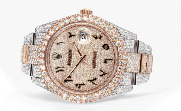 Two Tone Bust Down Moissanite Watch, Stainless Steel Iced Out Luxury Watch