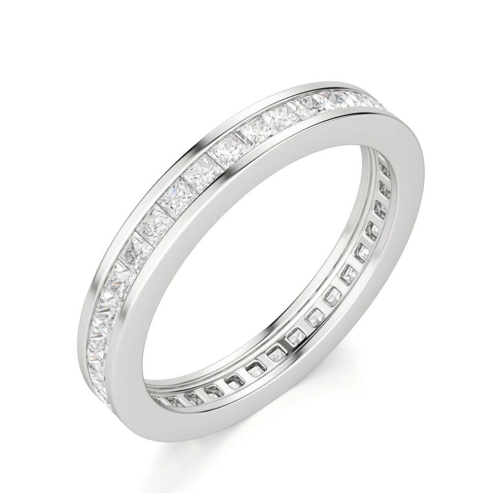 Princess Cut Channel Set Moissanite Wedding Band For Women