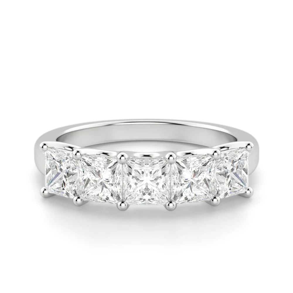 Princess Cut  Moissanite Five Stone Eternity Promise Band