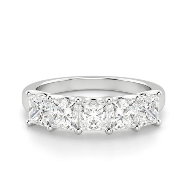 Princess Cut  Moissanite Five Stone Eternity Promise Band