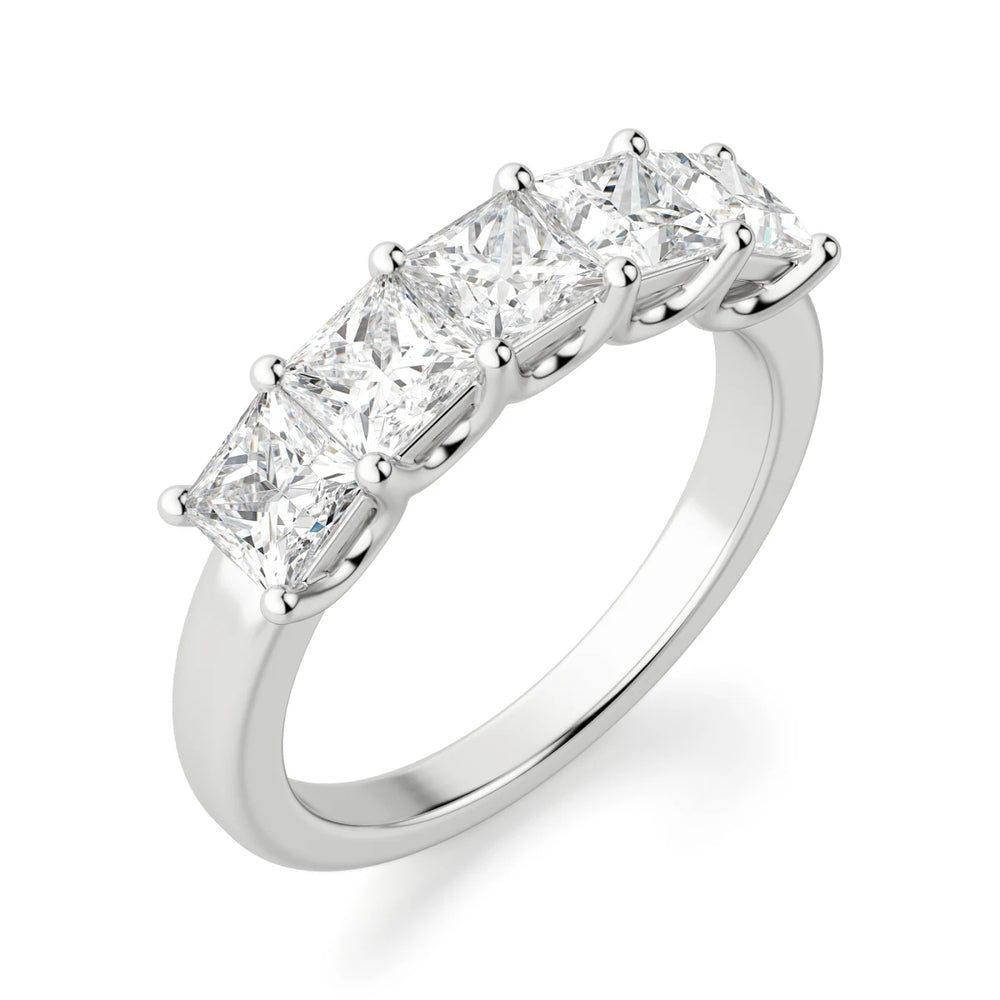 Princess Cut  Moissanite Five Stone Eternity Promise Band