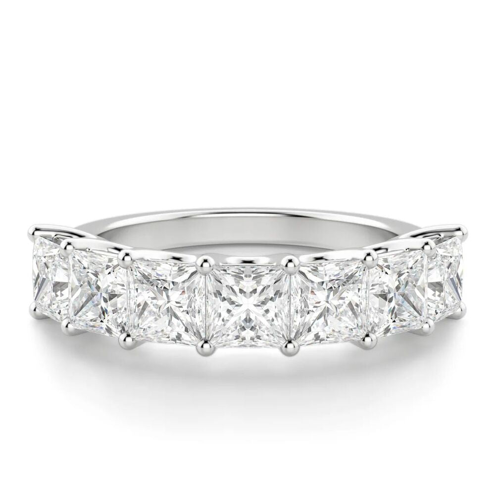 Princess Cut Moissanite Seven Stone Eternity Band For Anniversary Gift