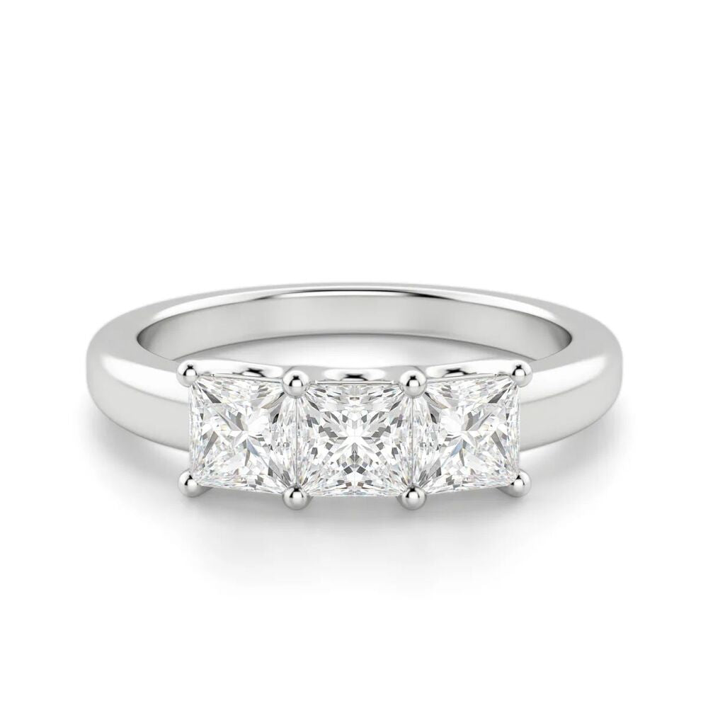Princess Cut Moissanite Three Stone Promise Band For Her
