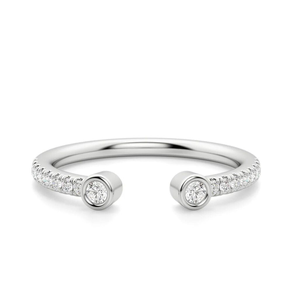 Round Cut Moissanite Open Cuff Promise Band