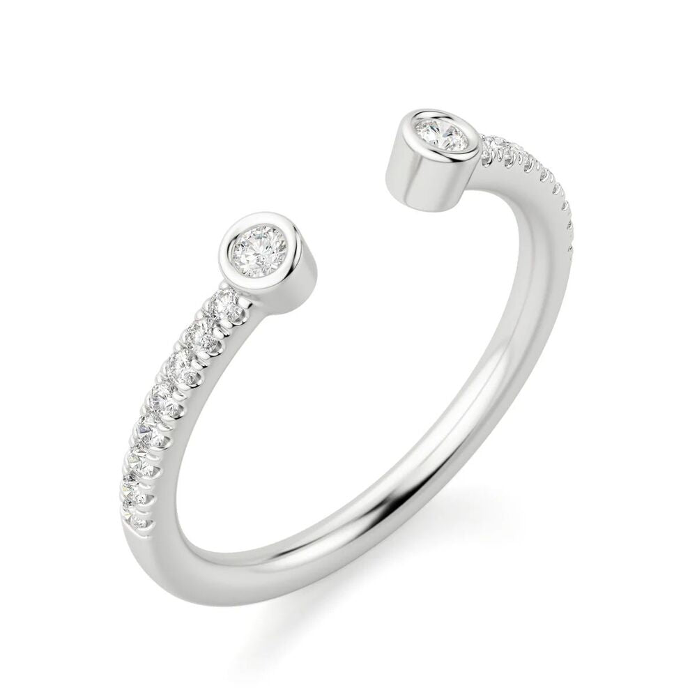 Round Cut Moissanite Open Cuff Promise Band