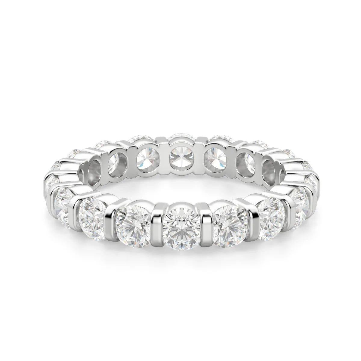 Round Cut Bar Set Full Eternity Wedding Band