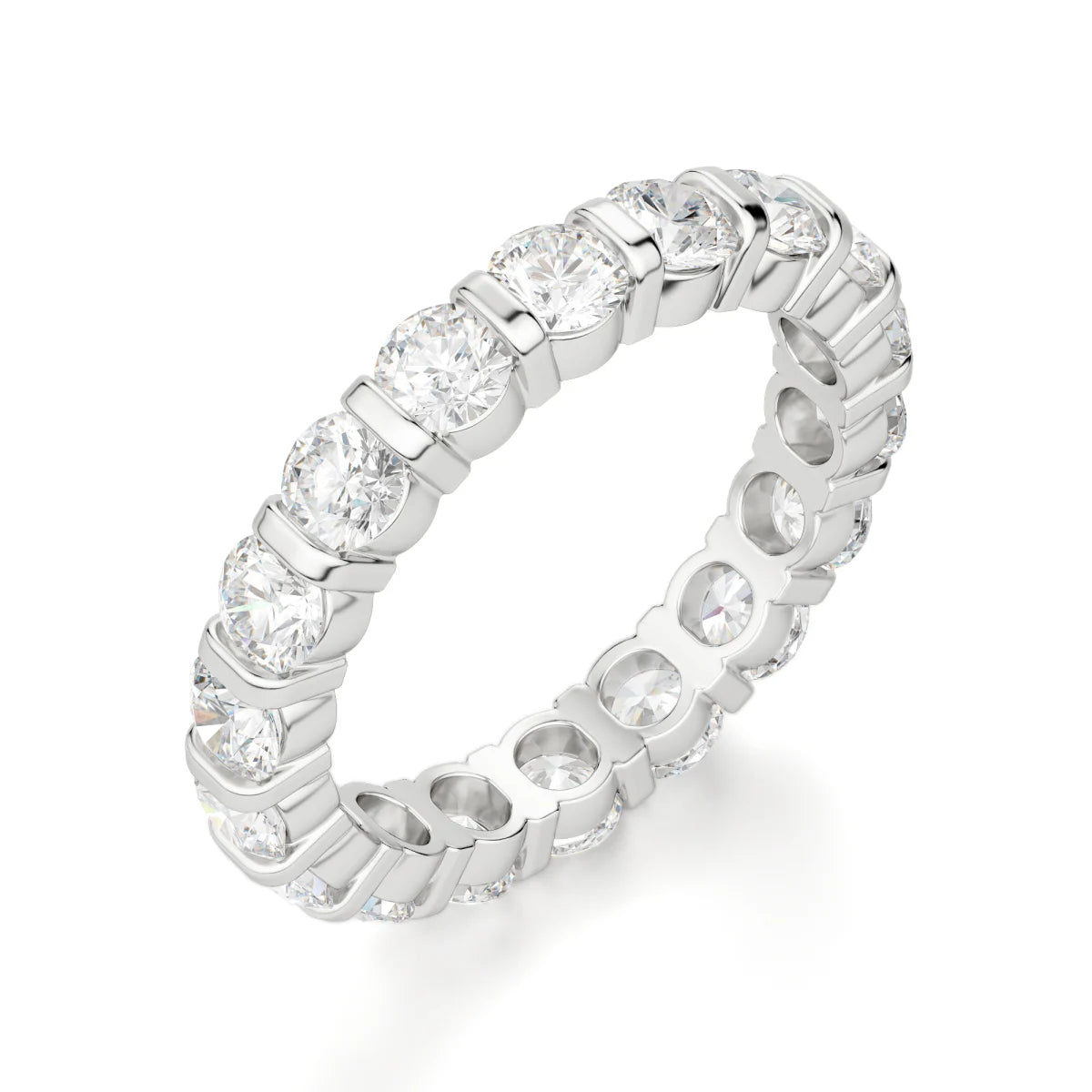 Round Cut Bar Set Full Eternity Wedding Band